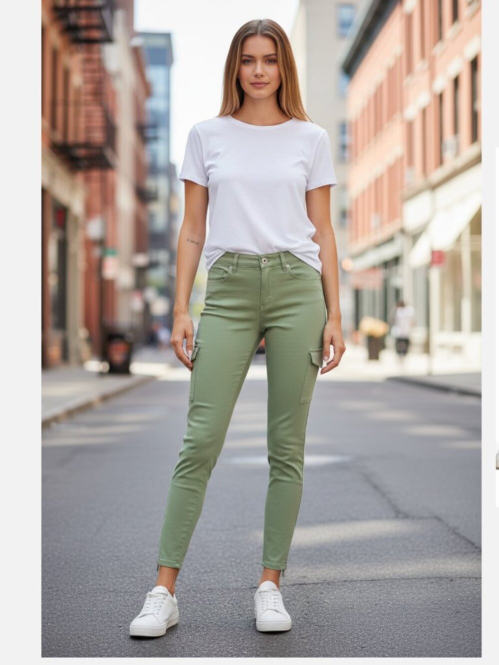 NWT BLANKNYC Twill Utility Pocket Skinny Pants GREEN LIGHT 18W